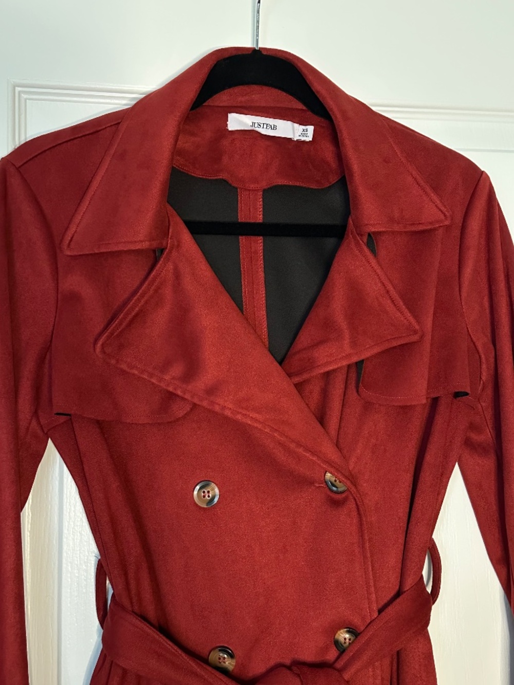 Red Faux Suede Trench Coat by JustFab size XS - Picture 3 of 6